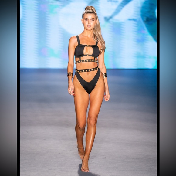 *yellow* NWT $450 Monica Hansen Rich‎ & Fab Cut Out Bikini Red Gold Revolve set - Picture 3 of 6